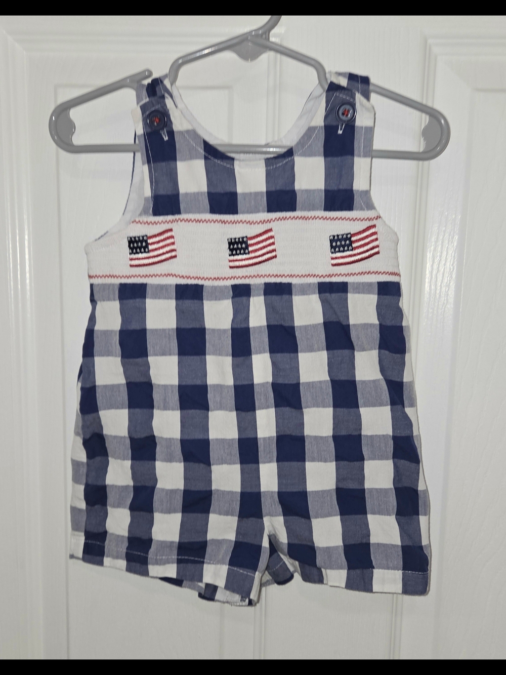 Goodlad Patriotic Flag Smocked Gingham Romper Boys Size 12 Months